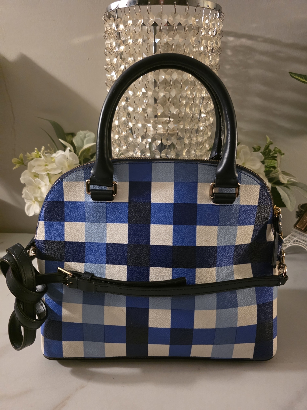 kate spade Blue Gingham Dome Satchel - Picture 2 of 5